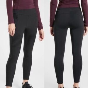 Athleta Women’s Headlands Hybrid Moto Tight Zipper Pockets Grayish Brown Size 10